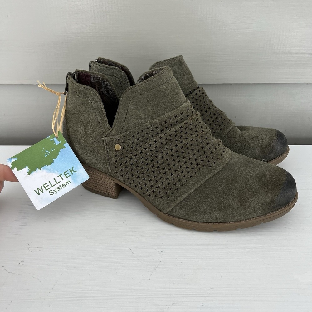 Earth Origins Bootie Women 10W Green Amanda Suede Ruched Ankle Heeled New‎